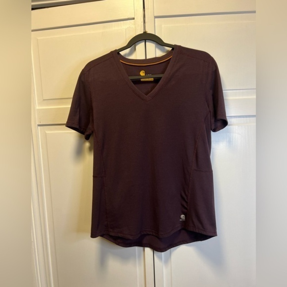 Carhartt Women’s Slightly Fitted Short Sleeve V-Neck Top Size Large Color Purple